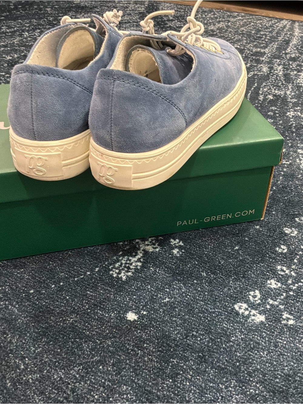 Paul Green Women's Suede Lace-Up Sneakers in Light Blue with Cream Laces - Picture 4 of 5